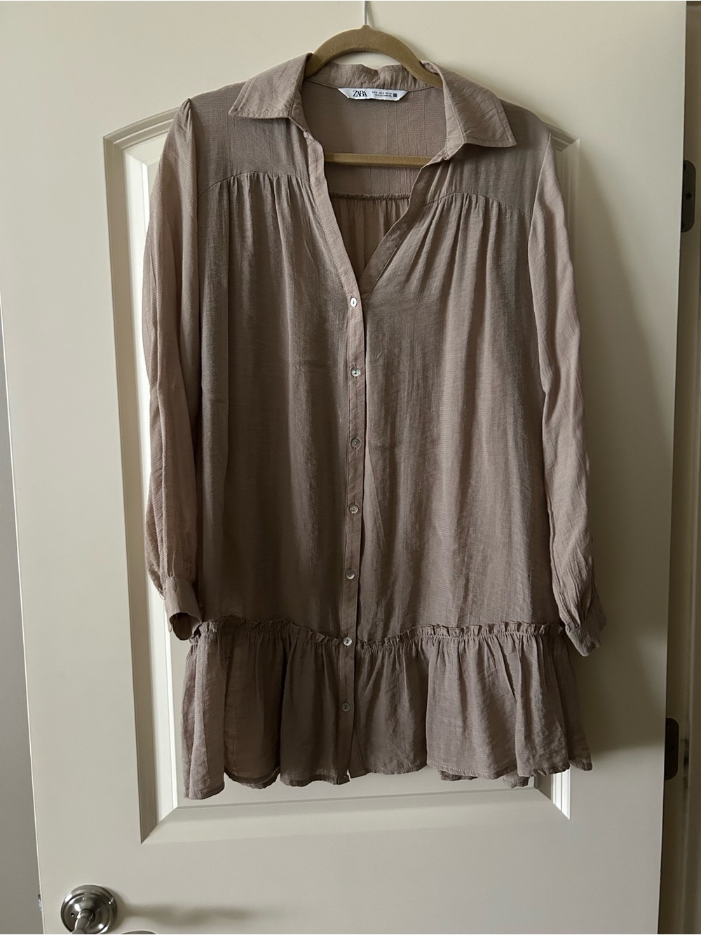 Zara Oversized Long Tunic Blouse with Ruffle Hem